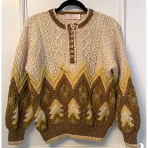 VINTAGE-Hand Knit Cable Intarsia Sweater